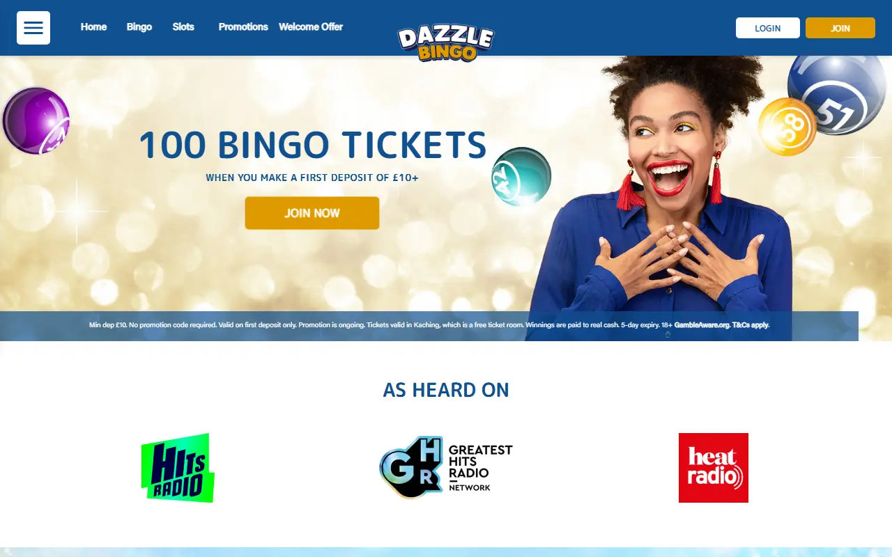 Dazzle Bingo homepage