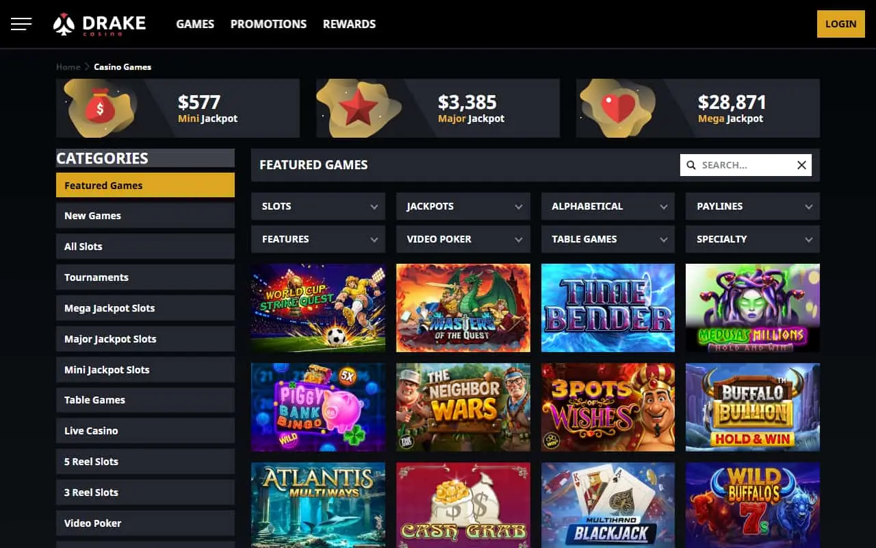 Drake Casino homepage screenshot