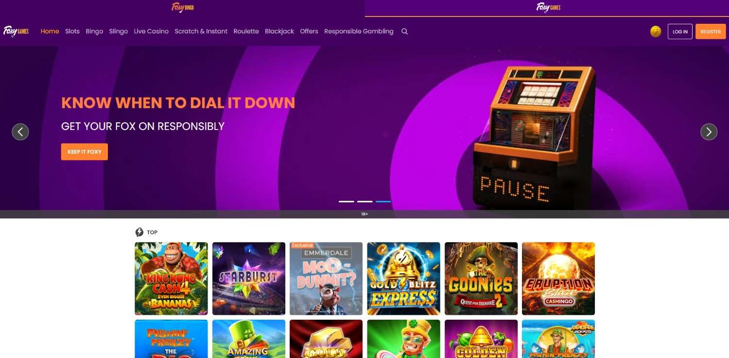 Foxy Games Homepage Foxy Games UK casino homepage