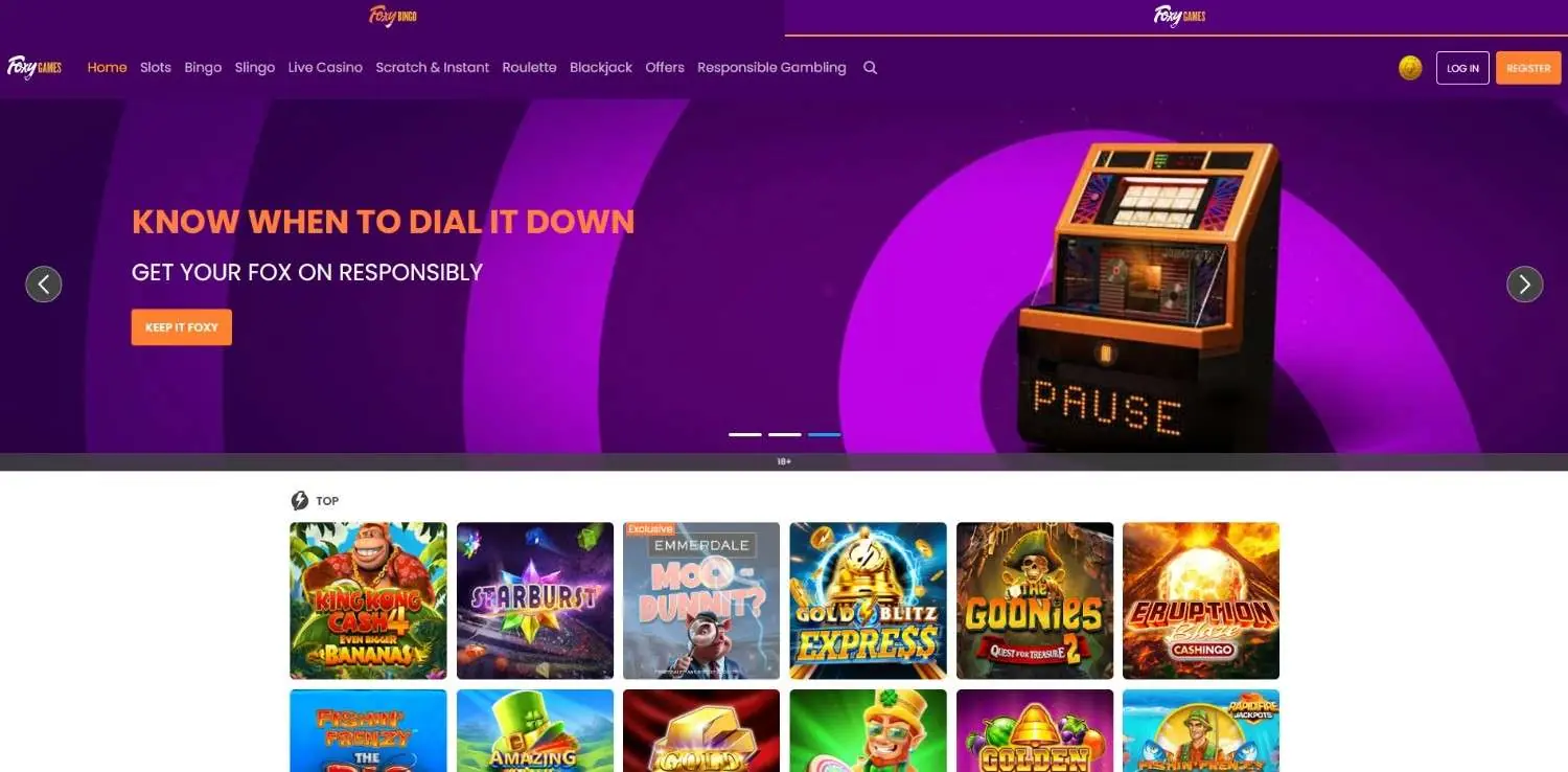 Foxy Games Homepage Foxy Games UK casino homepage
