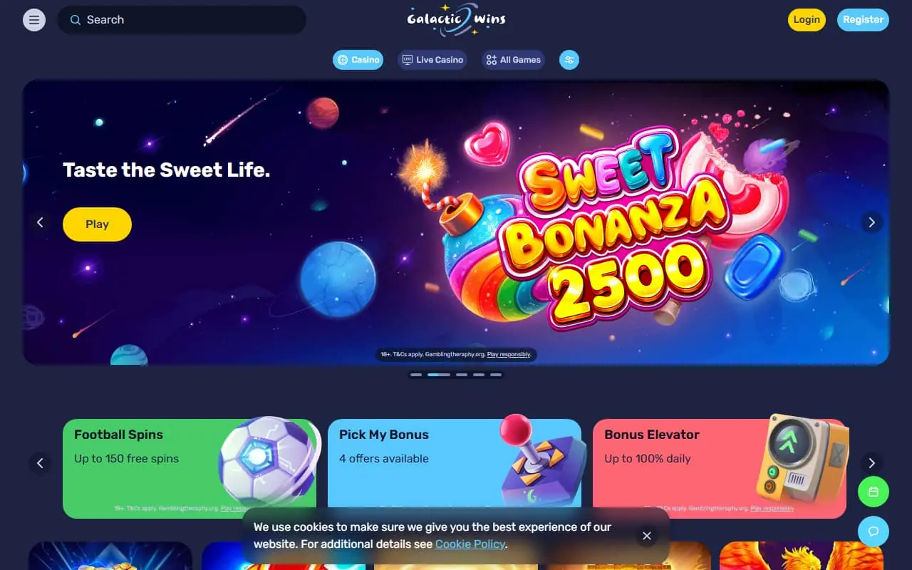 Galactic Wins homepage screenshot