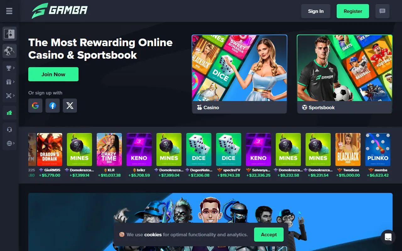 Gamba Casino homepage