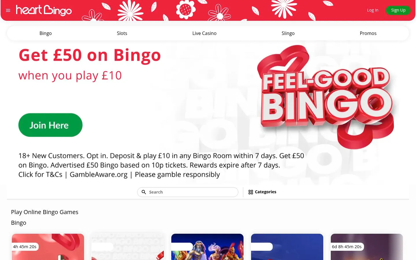 Heart Bingo homepage screenshot