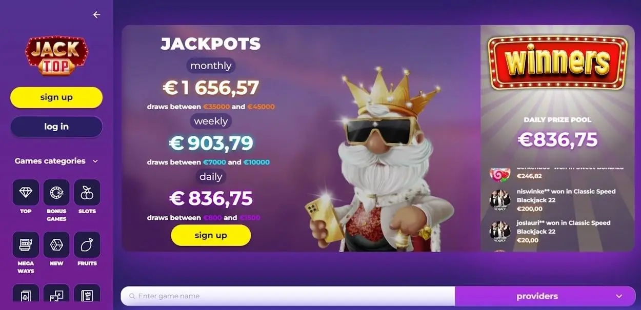 JackTop homepage screenshot