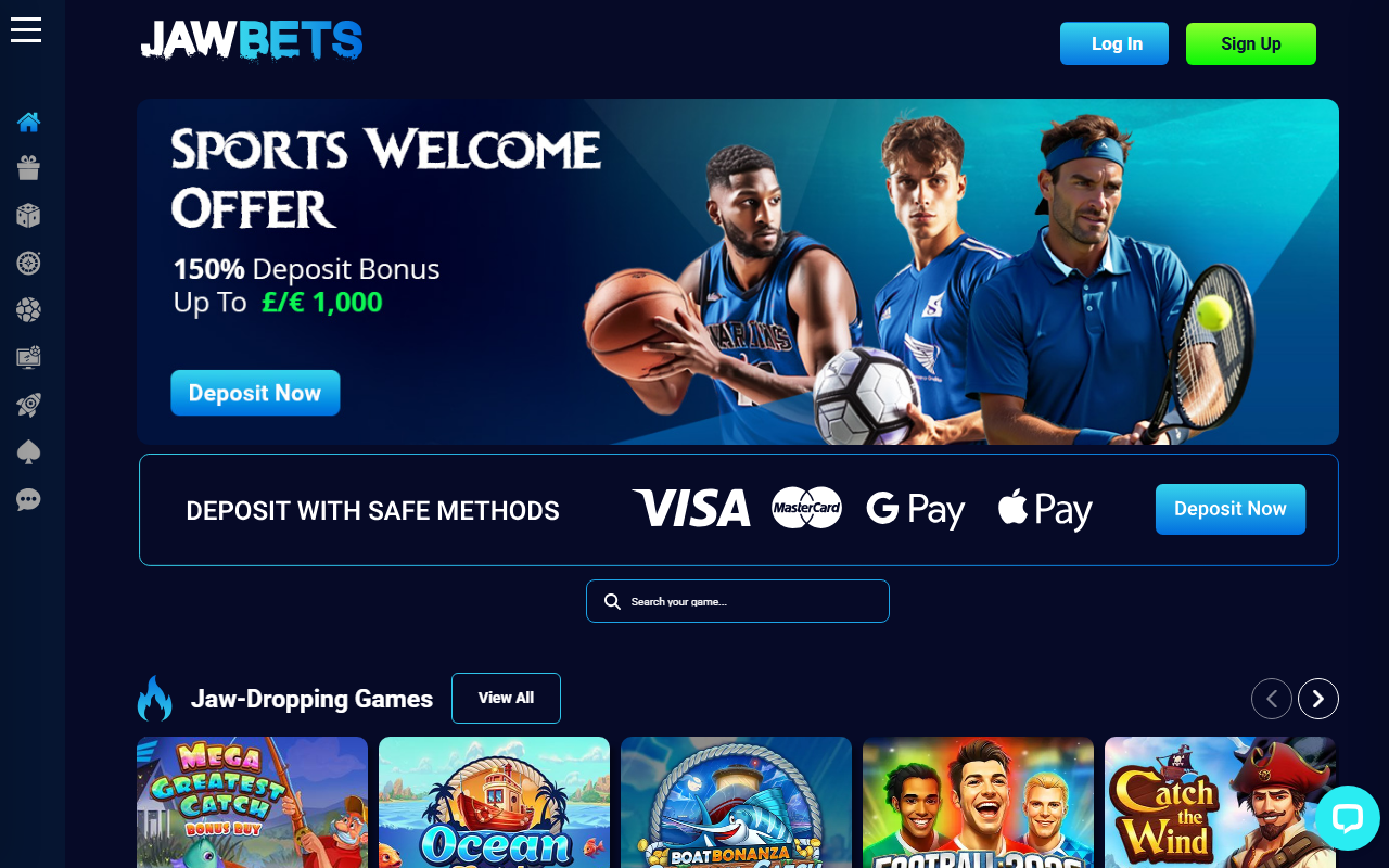 JawBets Homepage 2026-06 JawBets casino homepage screenshot