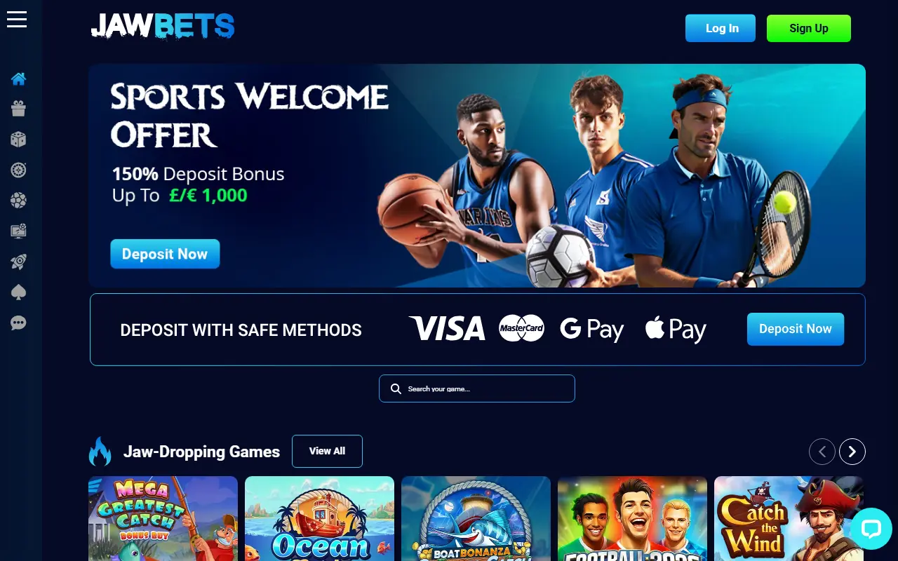JawBets Homepage 2026-06 JawBets casino homepage screenshot