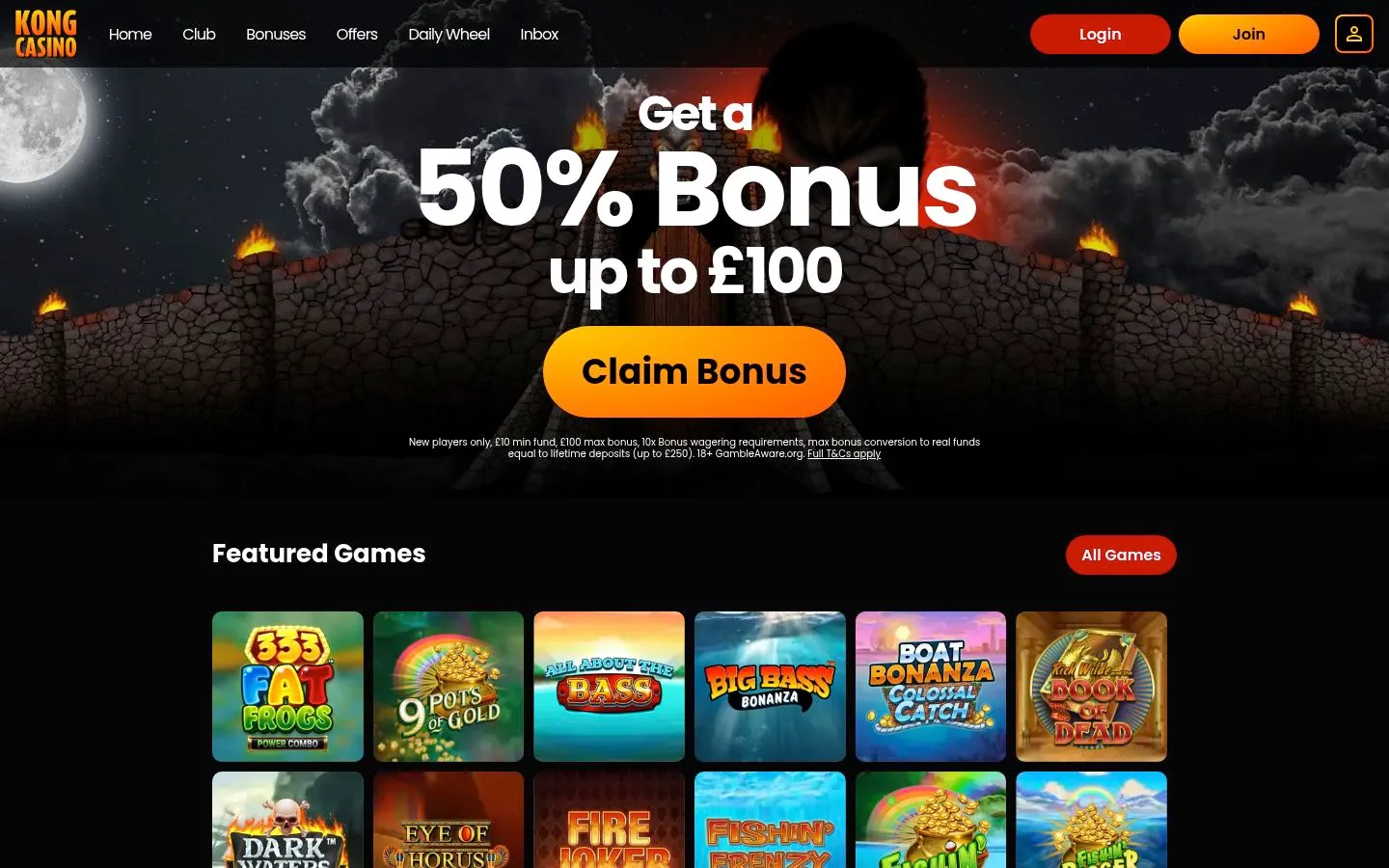 Kong Casino homepage screenshot