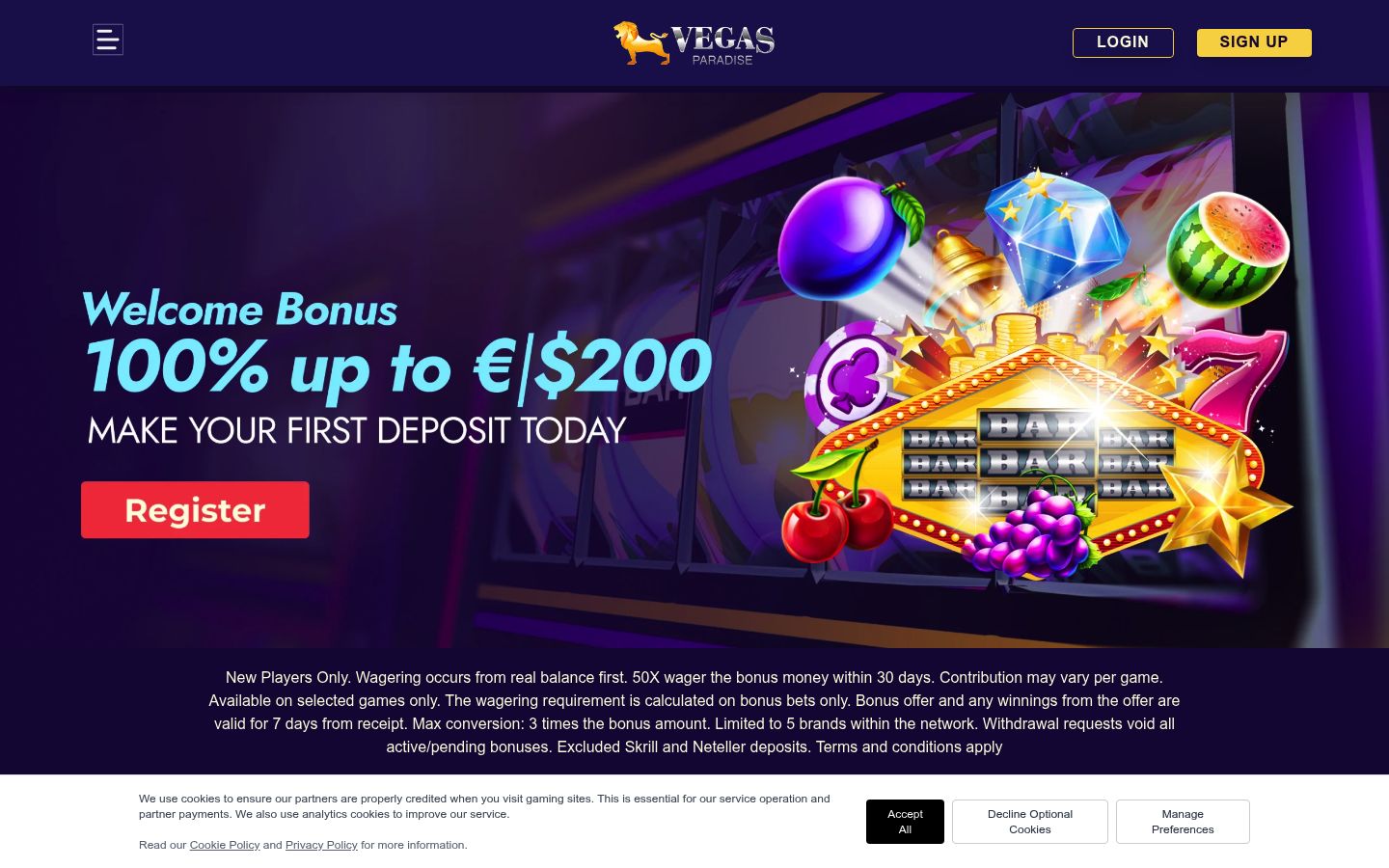Vegas Paradise homepage screenshot Vegas Paradise homepage screenshot