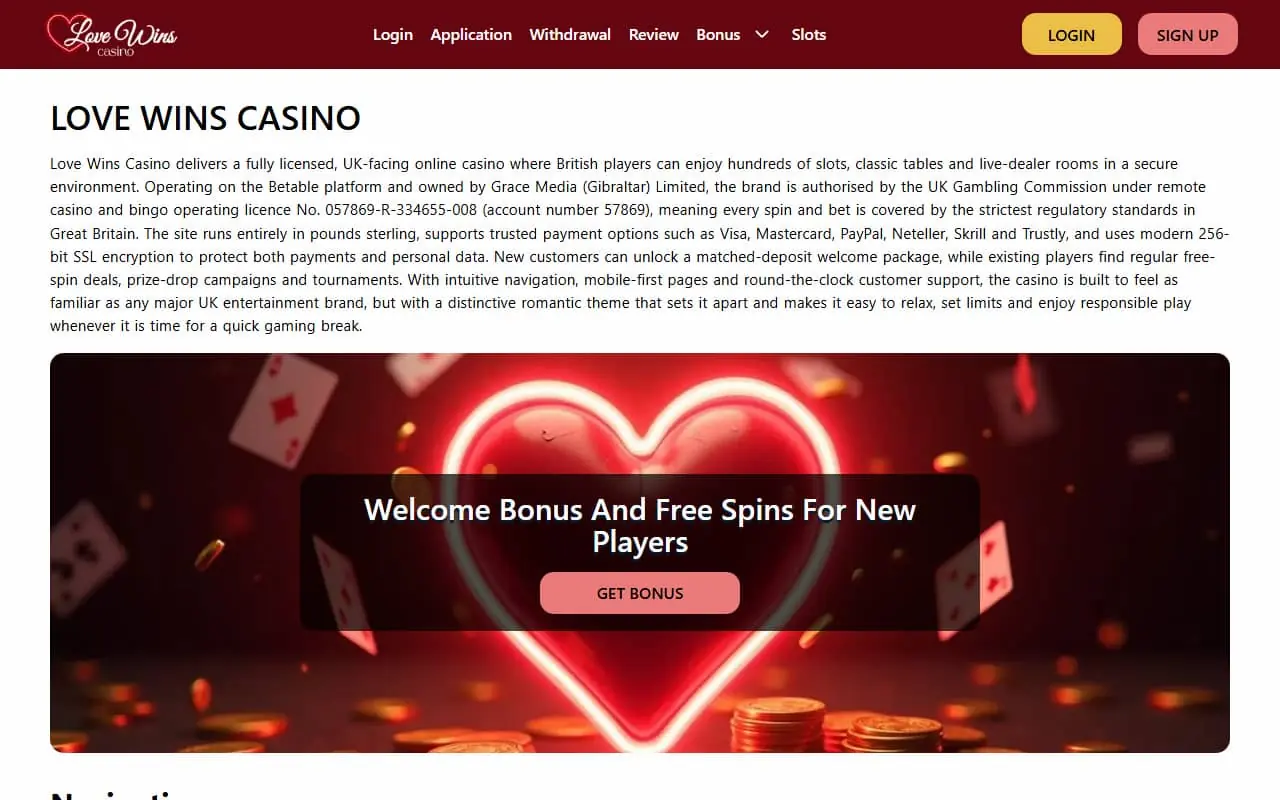 LoveWins Casino homepage screenshot