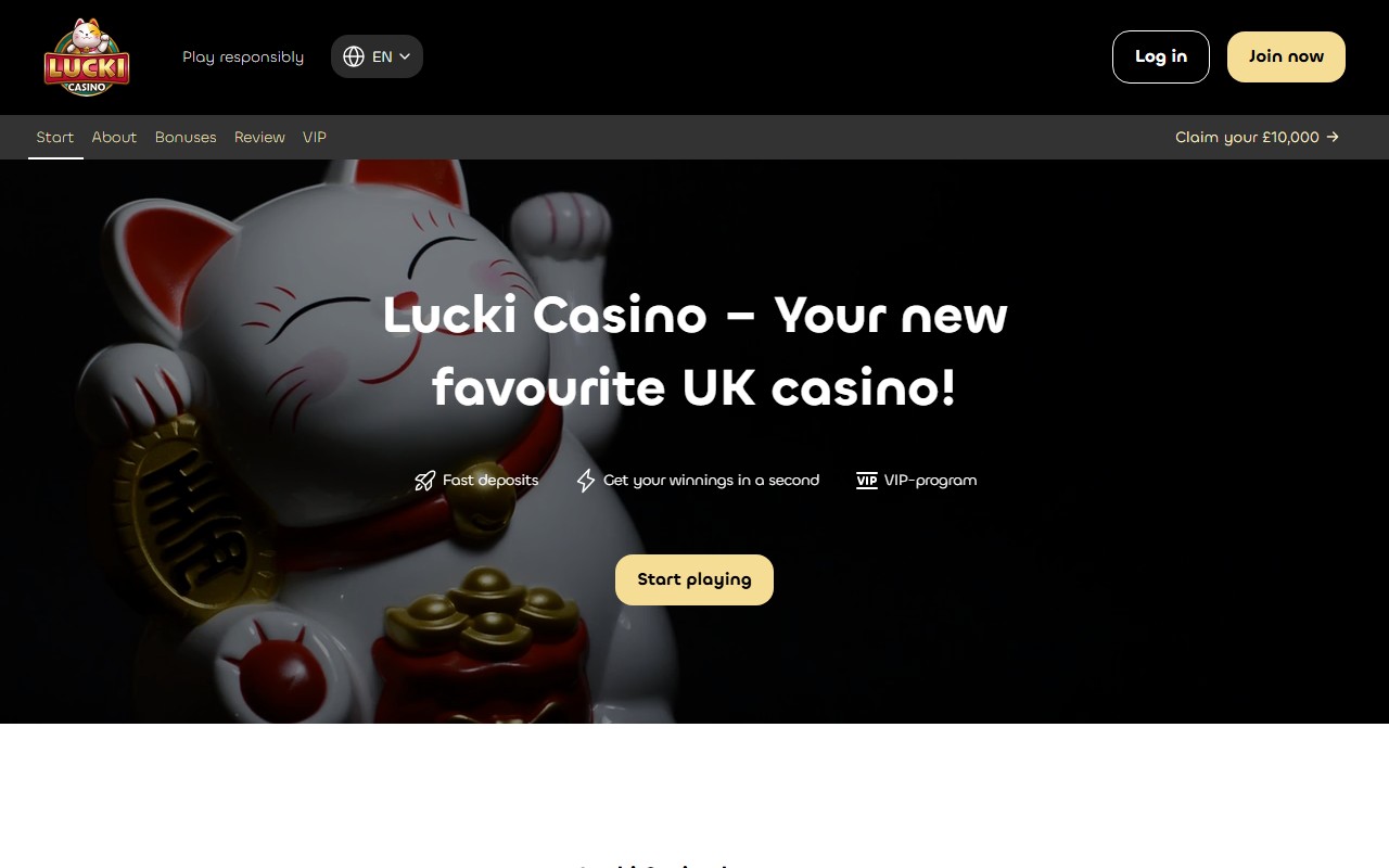 Lucki Casino Homepage 2026-06 Lucki Casino homepage screenshot June 2026