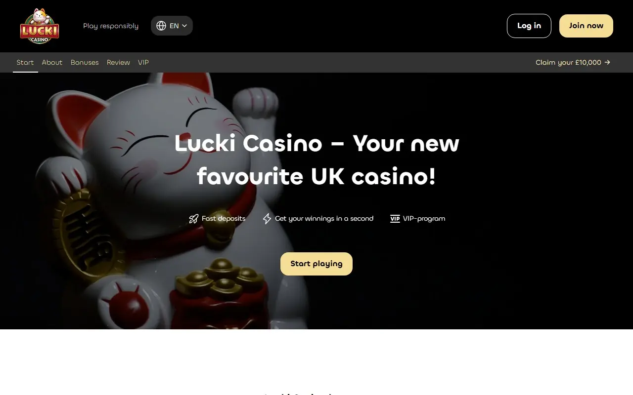 Lucki Casino Homepage 2026-06 Lucki Casino homepage screenshot June 2026