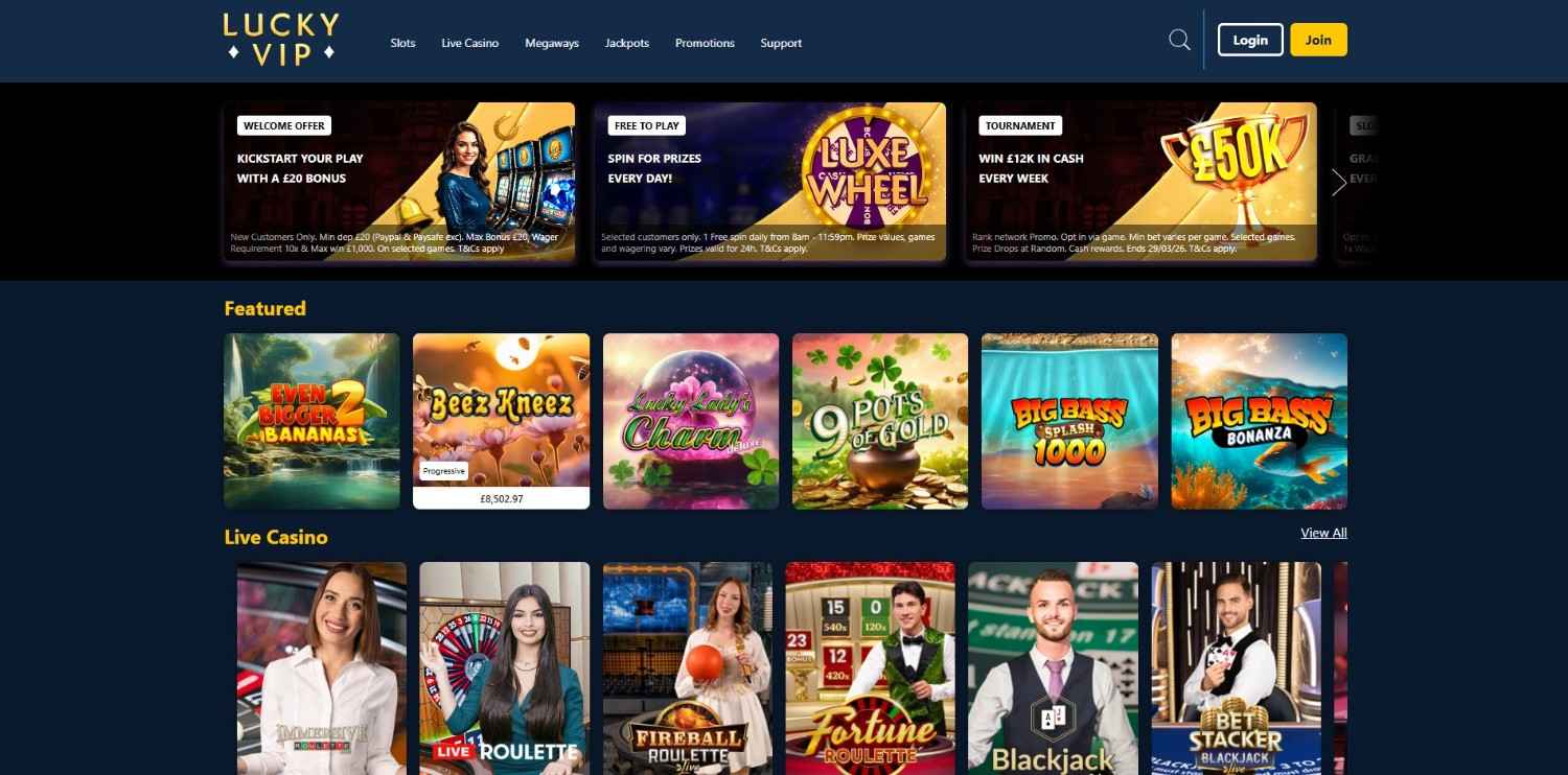 Lucky VIP Homepage 2026-06 Lucky VIP UK casino homepage (featured)