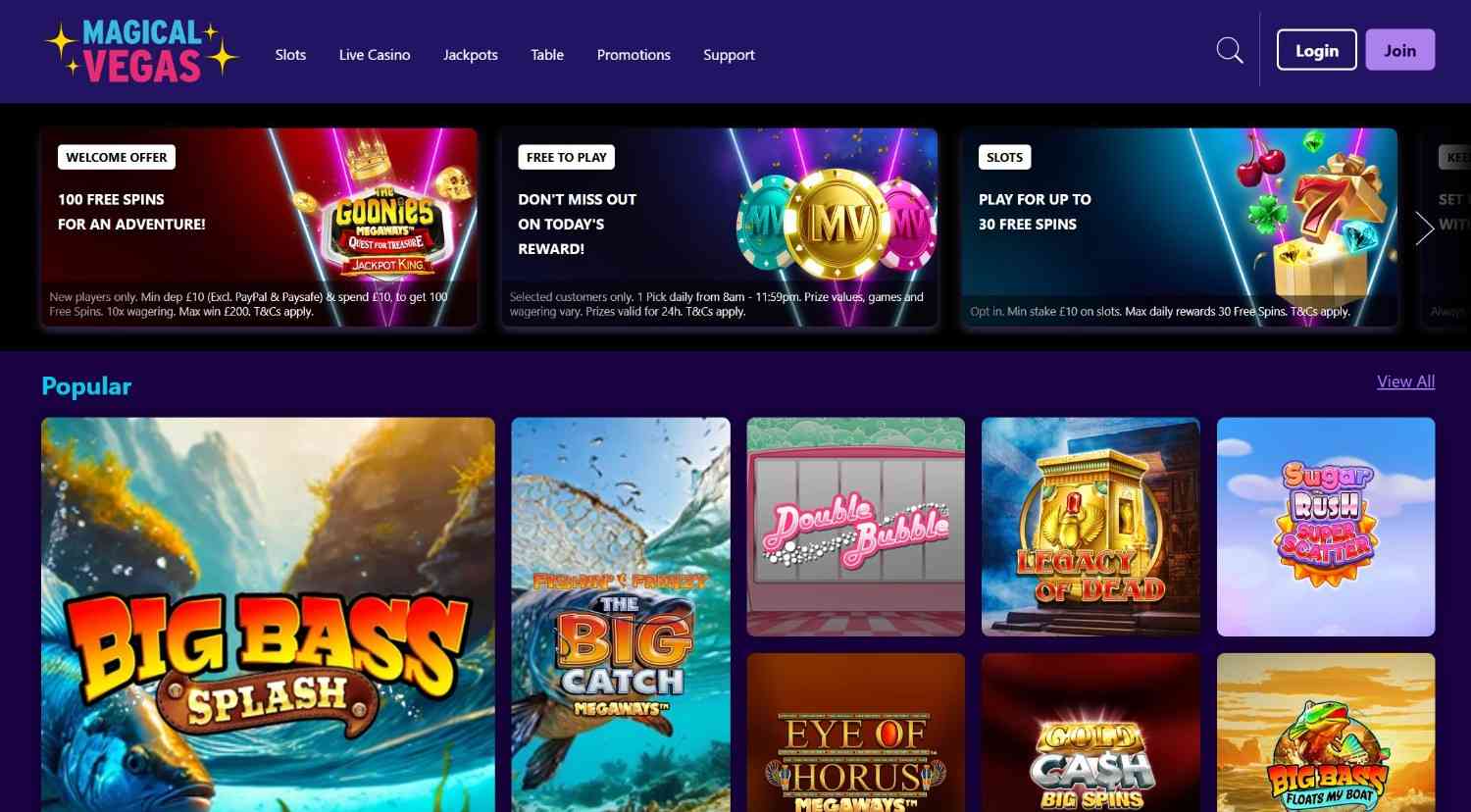 Magical Vegas Homepage 2026-06 Magical Vegas UK casino homepage