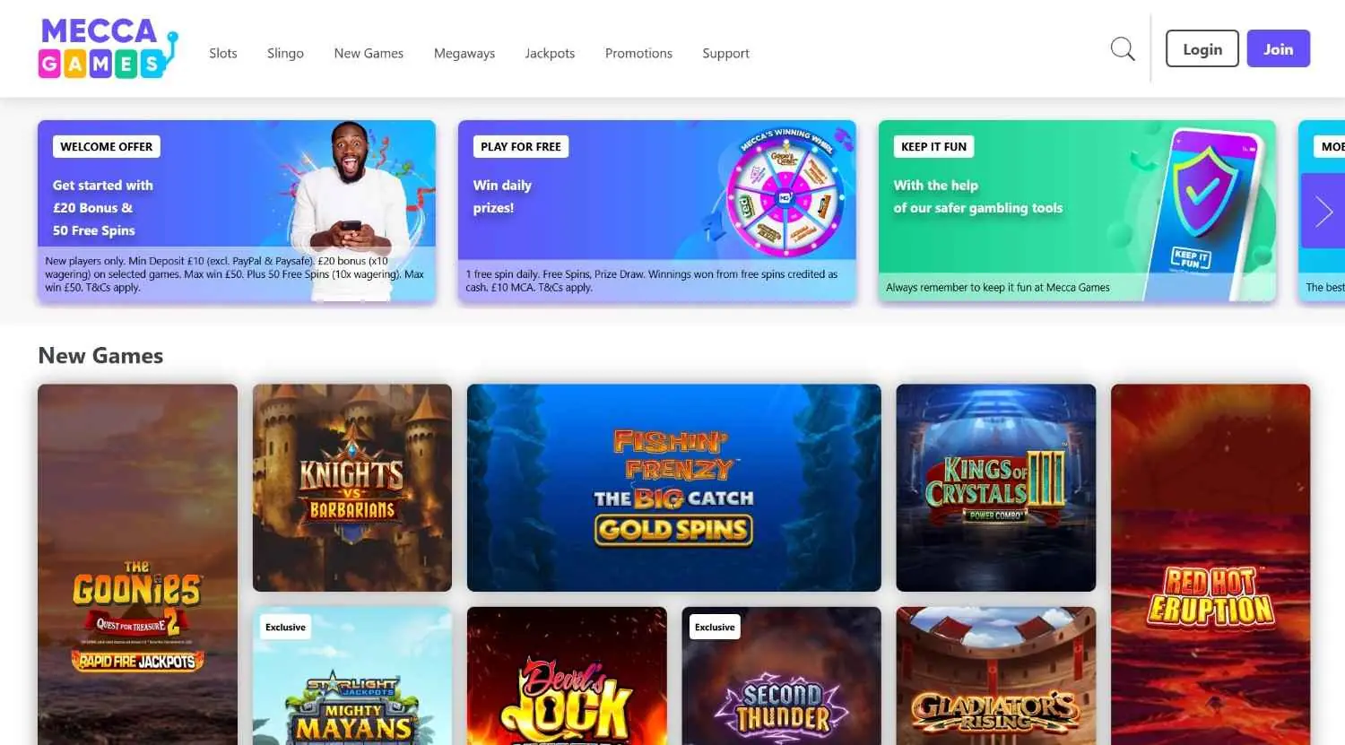 Mecca Games Homepage Mecca Games UK casino homepage