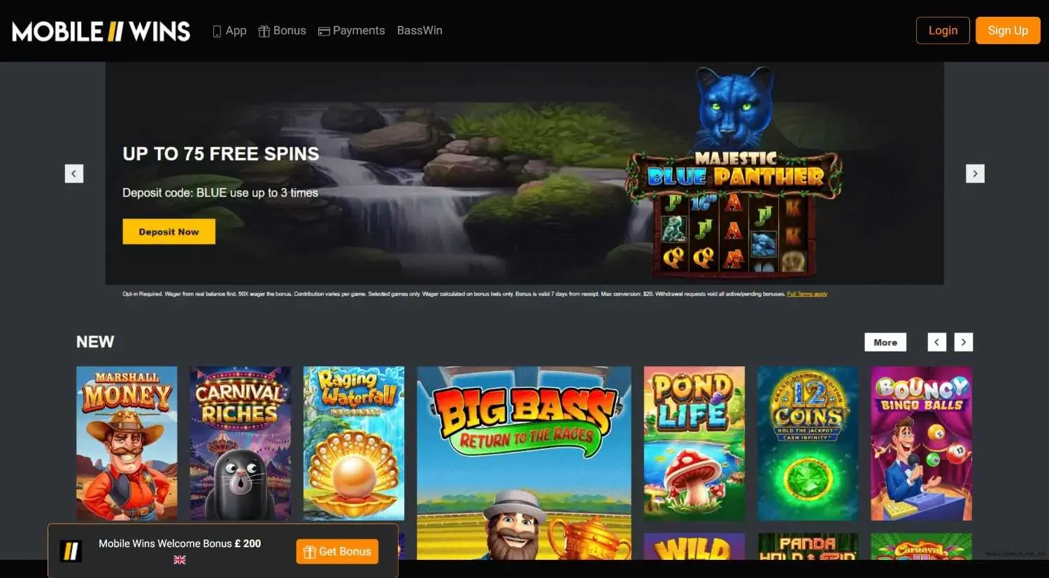 Mobile Wins Homepage Mobile Wins casino homepage