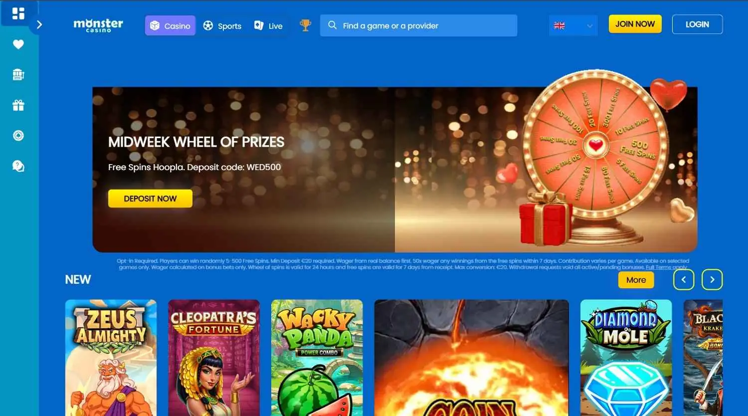 Monster Casino Homepage Monster Casino UK homepage screenshot June 2026