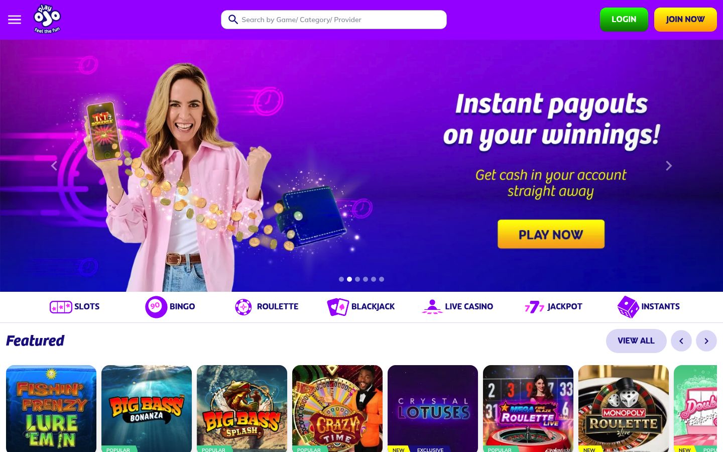 PlayOJO homepage screenshot