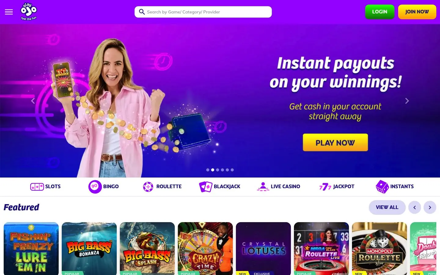 PlayOJO homepage screenshot