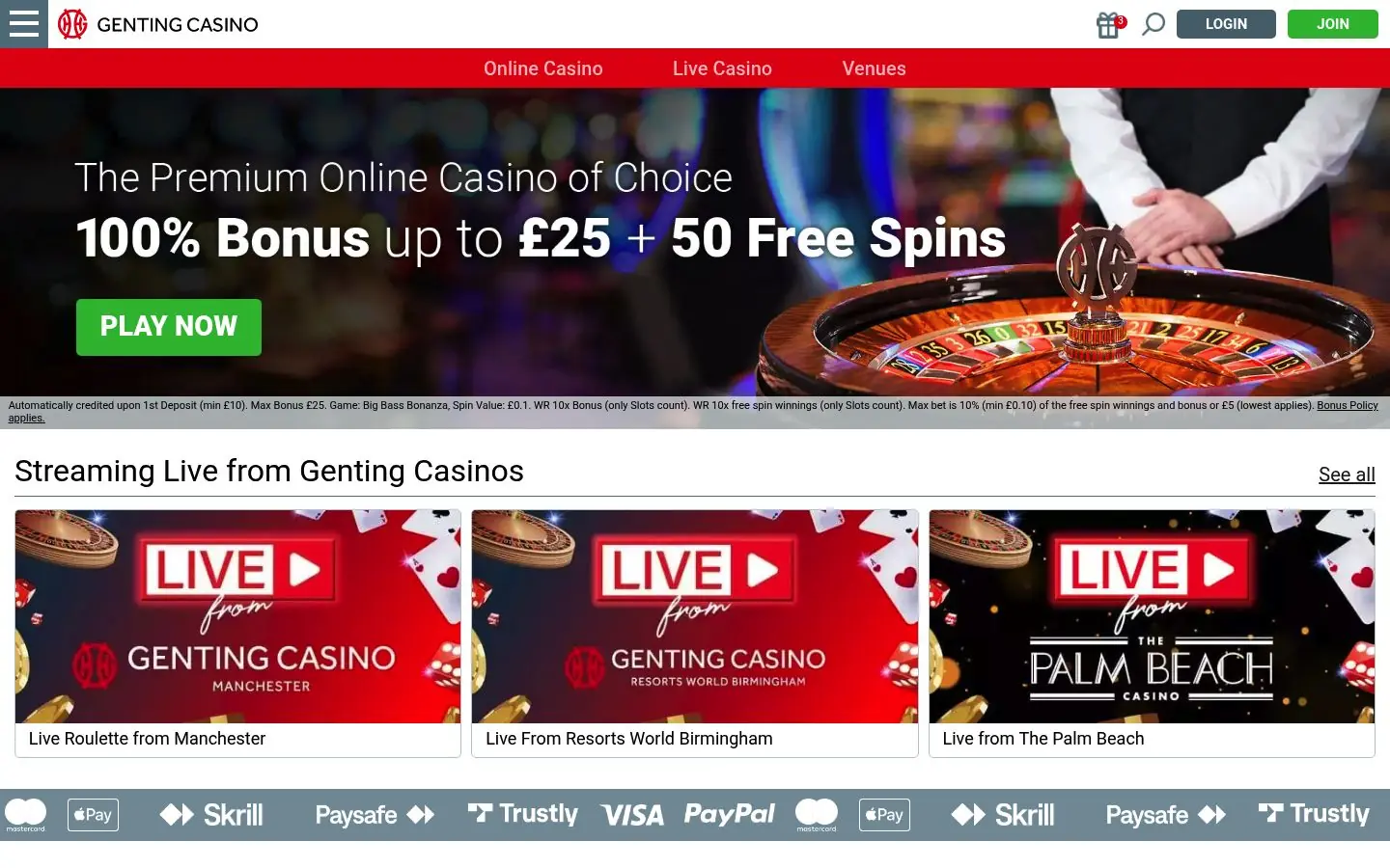 Genting Casino homepage screenshot