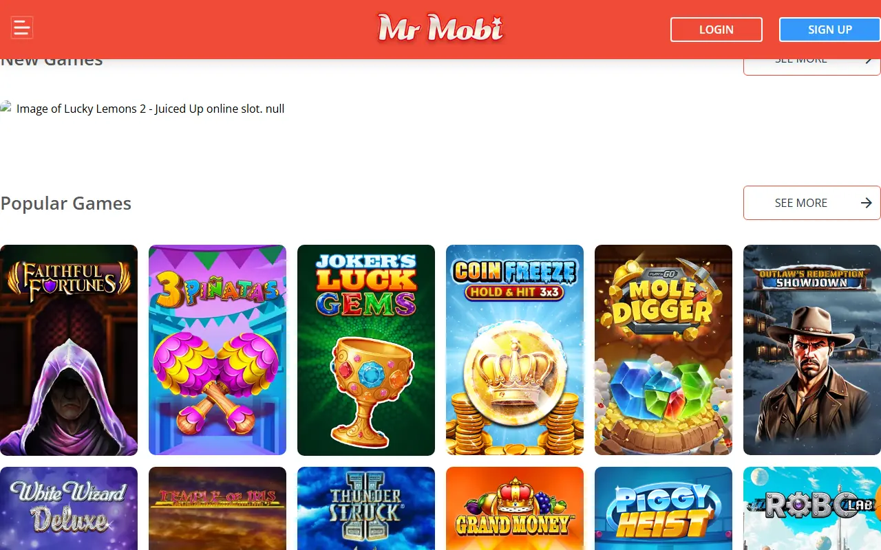 Mr Mobi Homepage Mr Mobi Casino UK homepage screenshot June 2026