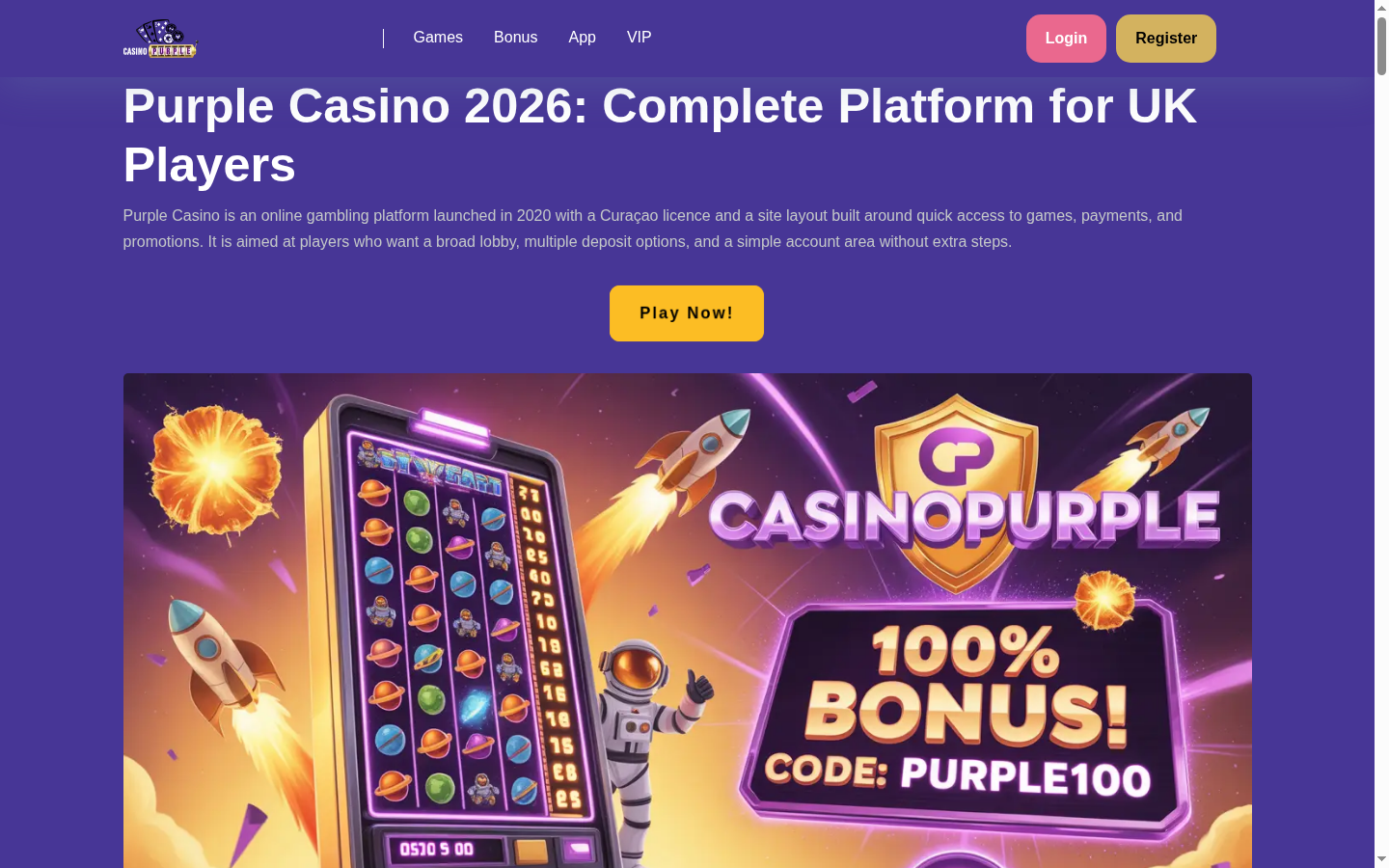 Purple Casino homepage screenshot
