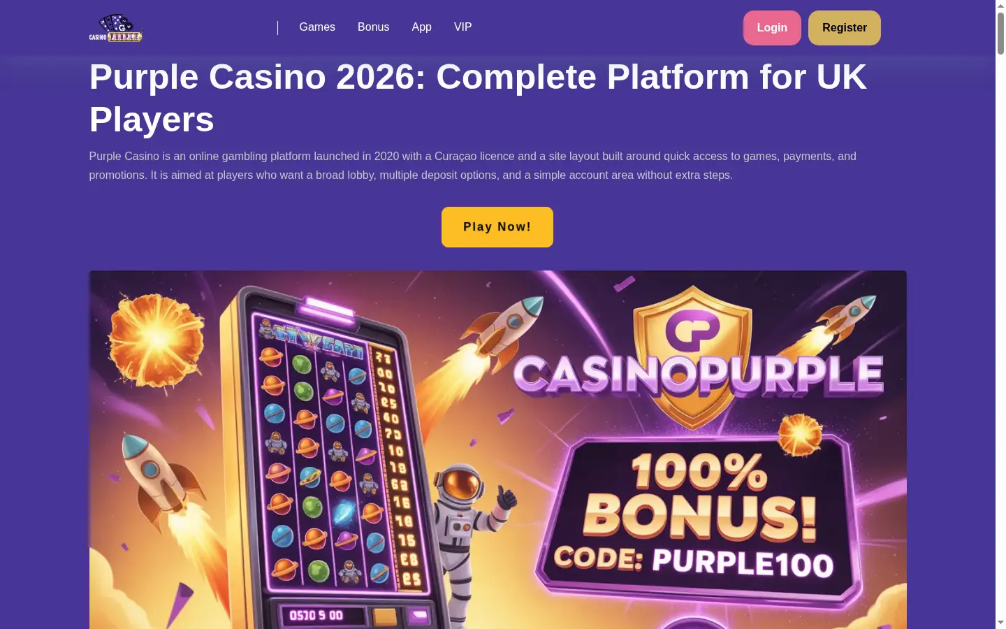 Purple Casino homepage screenshot