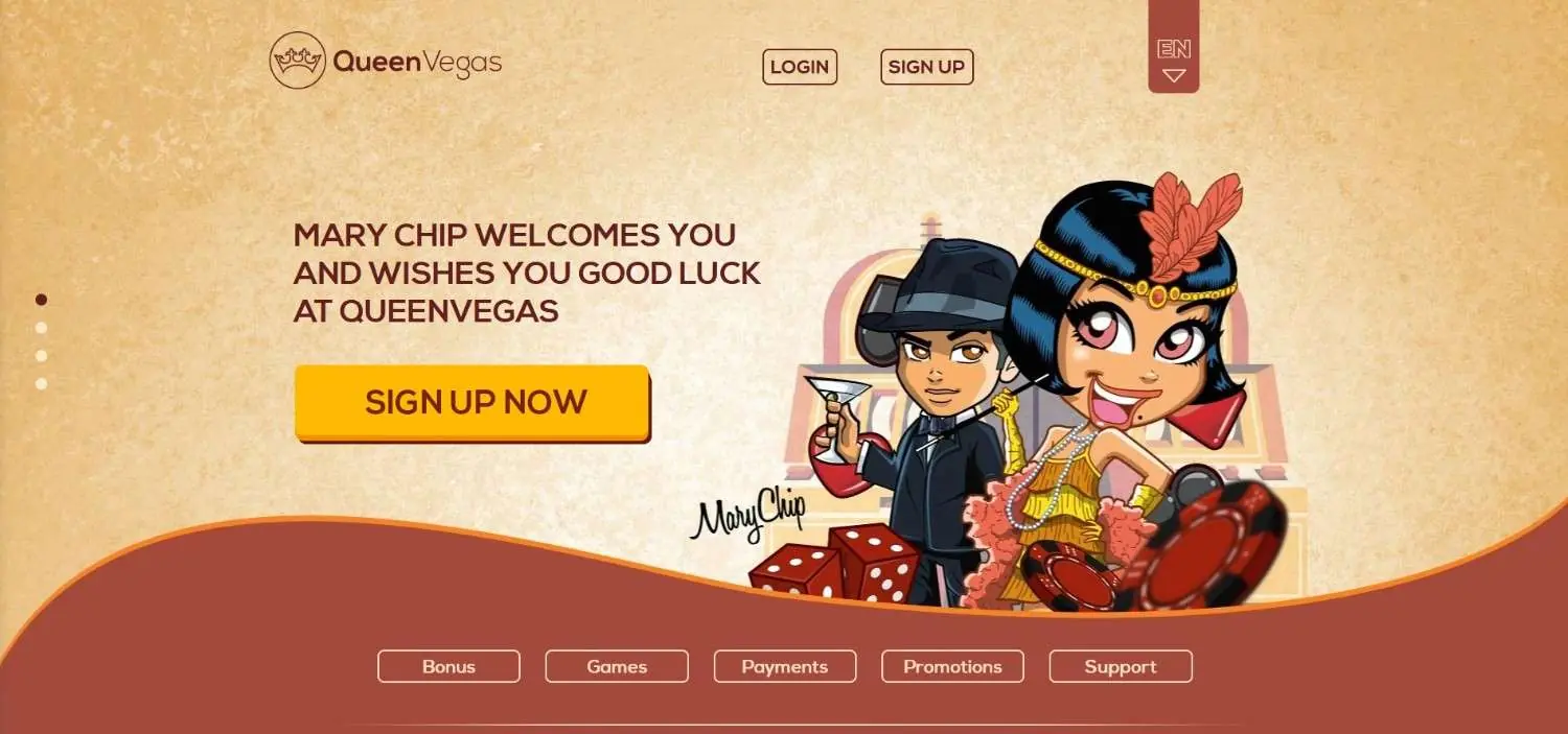 Queen Vegas Homepage Queen Vegas Casino UK homepage screenshot June 2026