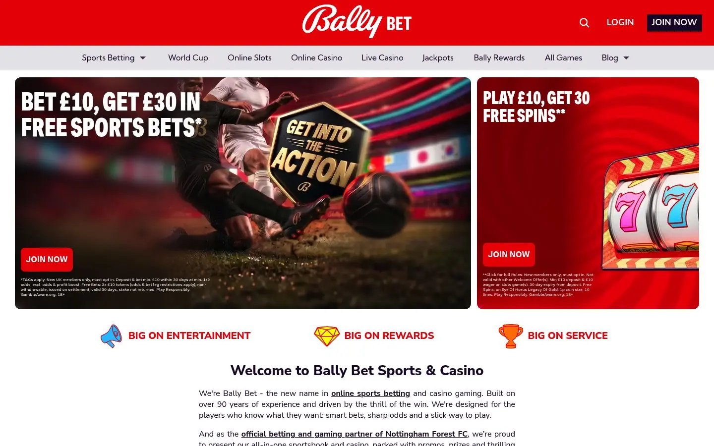 Bally Casino homepage screenshot