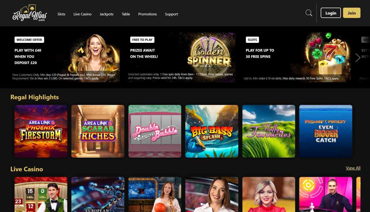 Regal Wins Homepage 2026-06 Regal Wins UK casino homepage