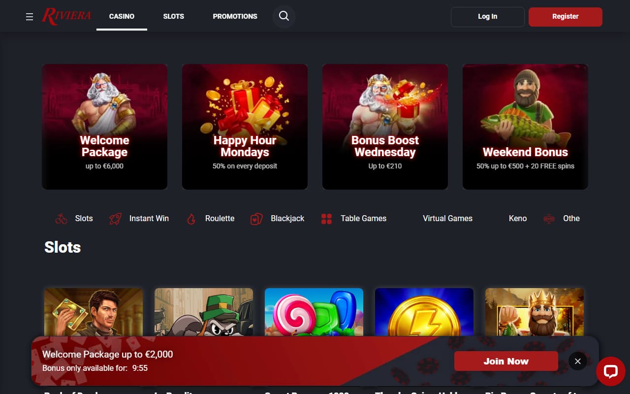Riviera Casino homepage screenshot