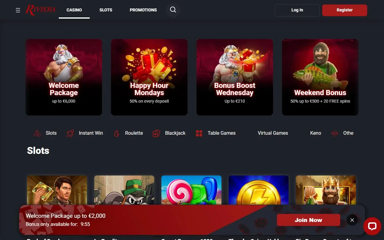 Riviera Casino homepage screenshot