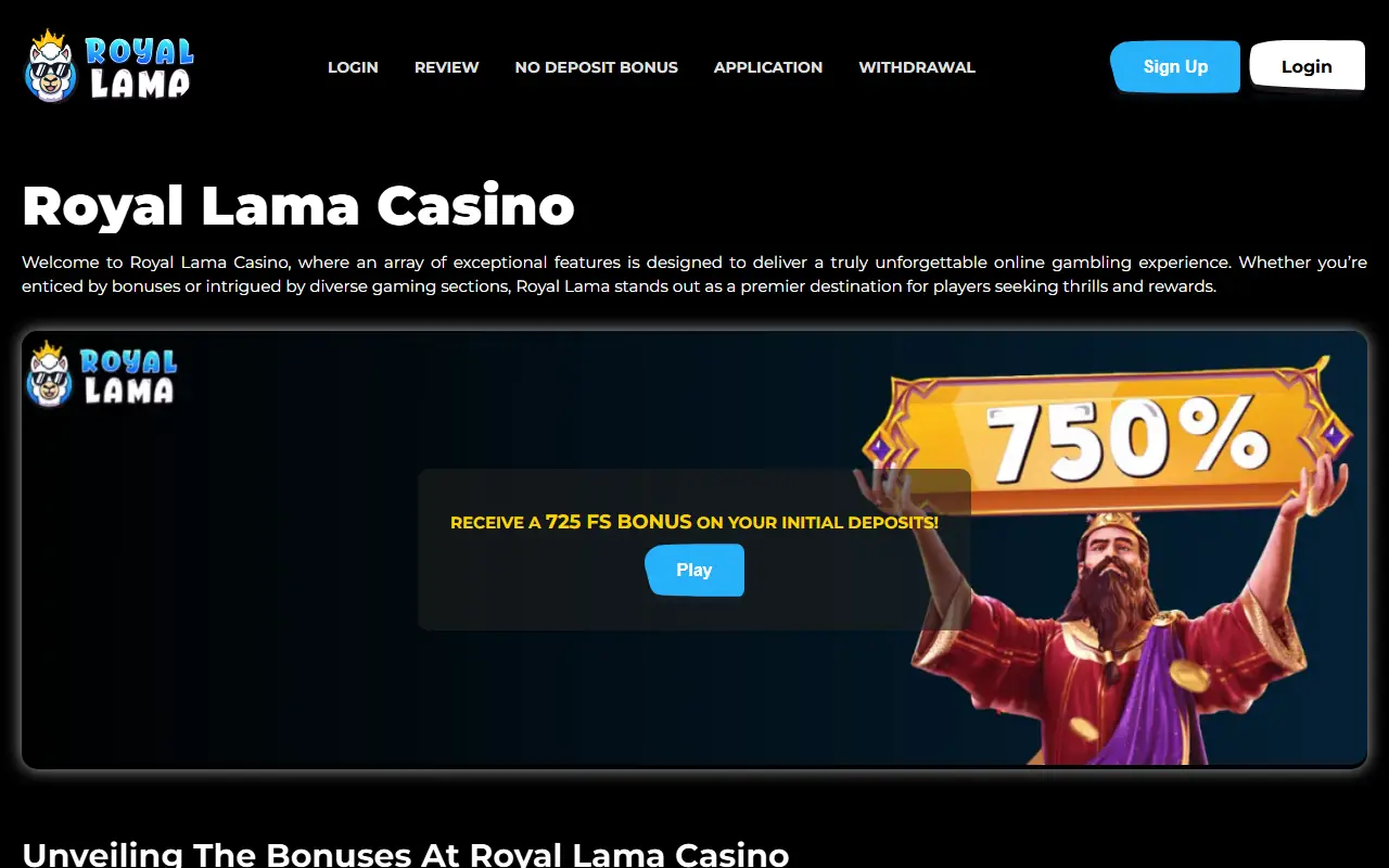 Royal Lama Homepage 2026-06 Royal Lama casino homepage screenshot