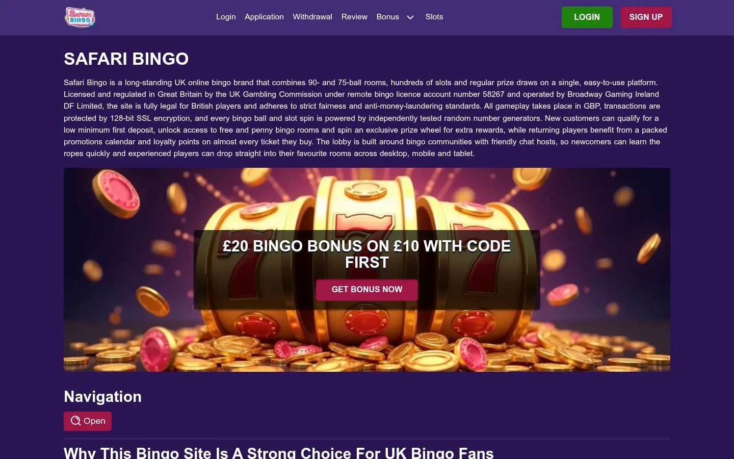 Safari Bingo homepage screenshot