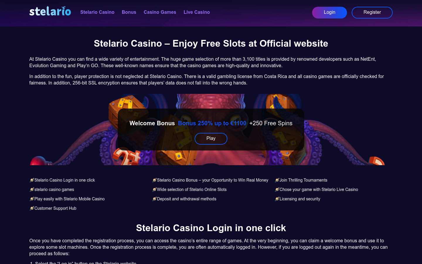 Stelario homepage screenshot