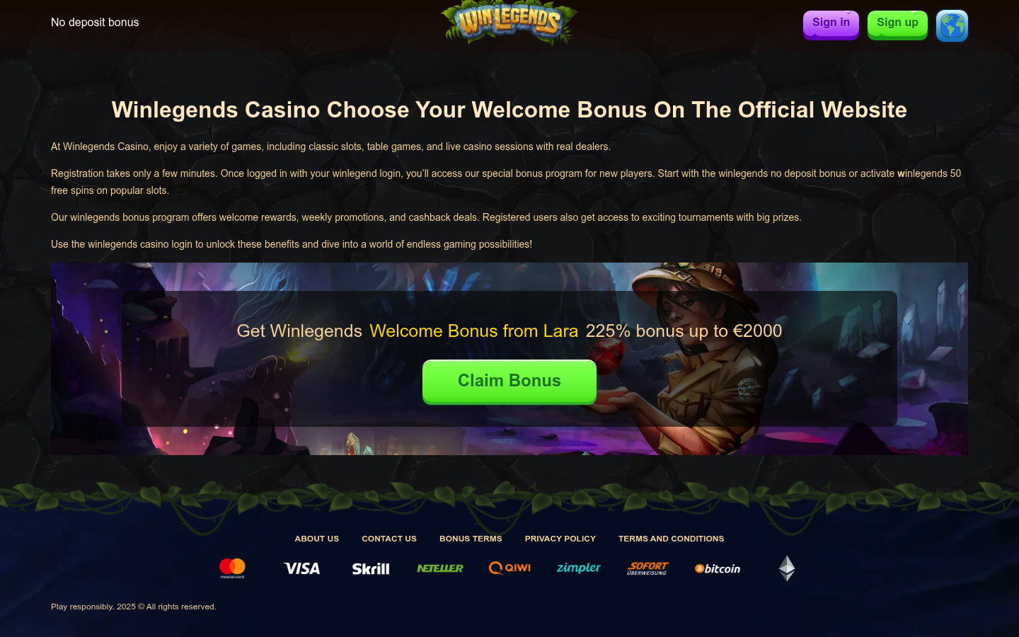 WinLegends homepage screenshot