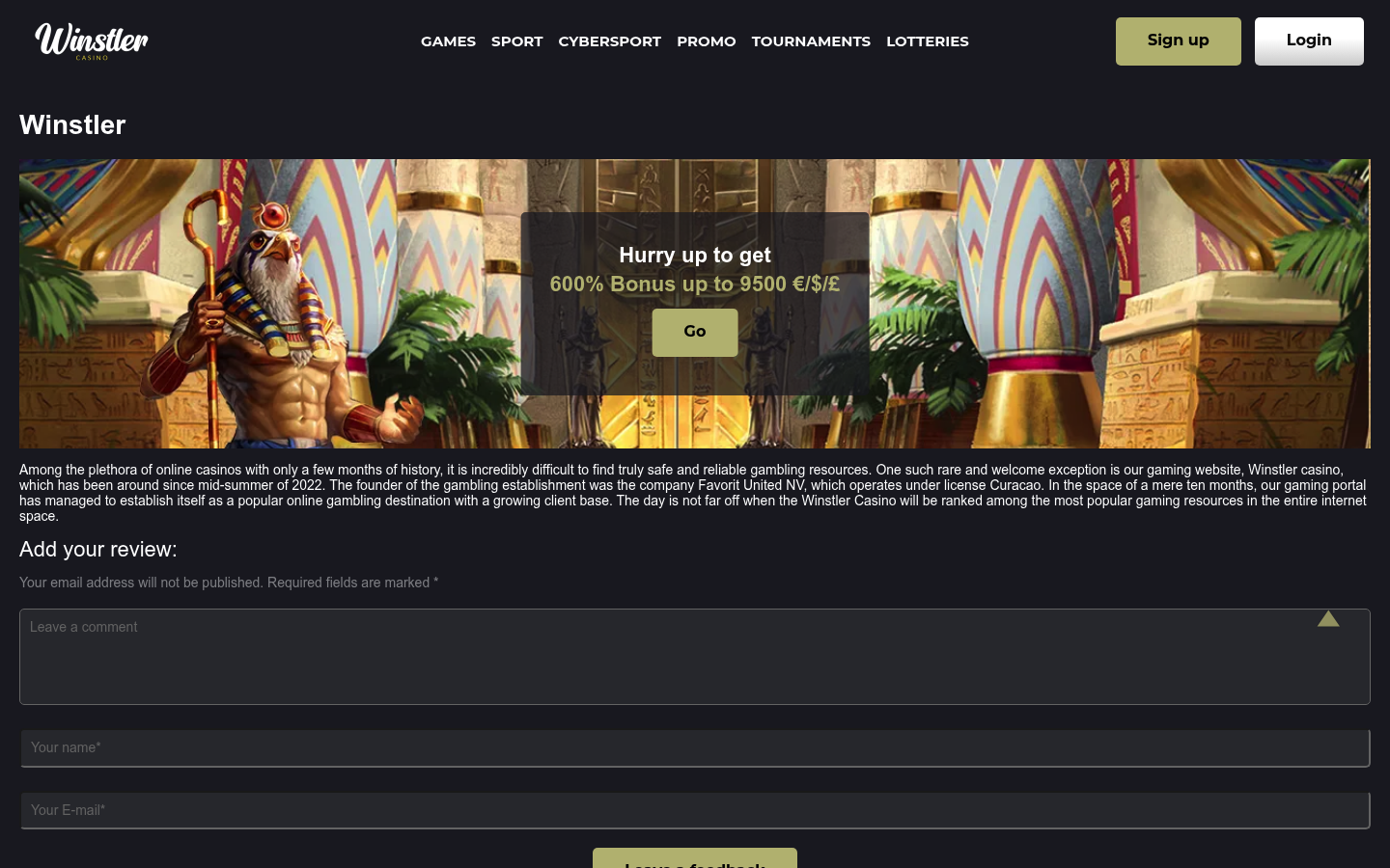Winstler homepage screenshot