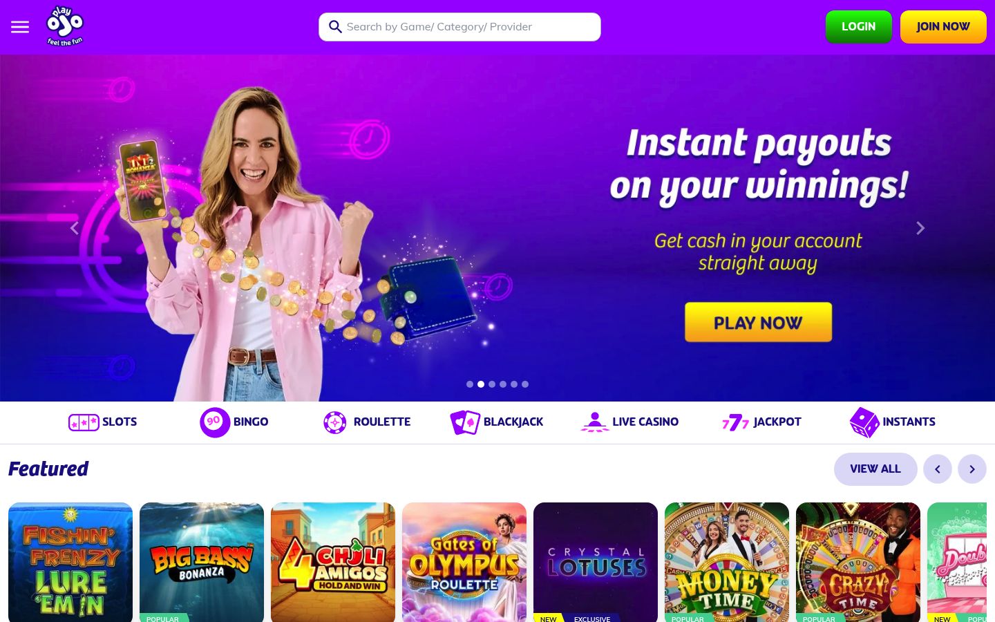 PlayOJO homepage screenshot