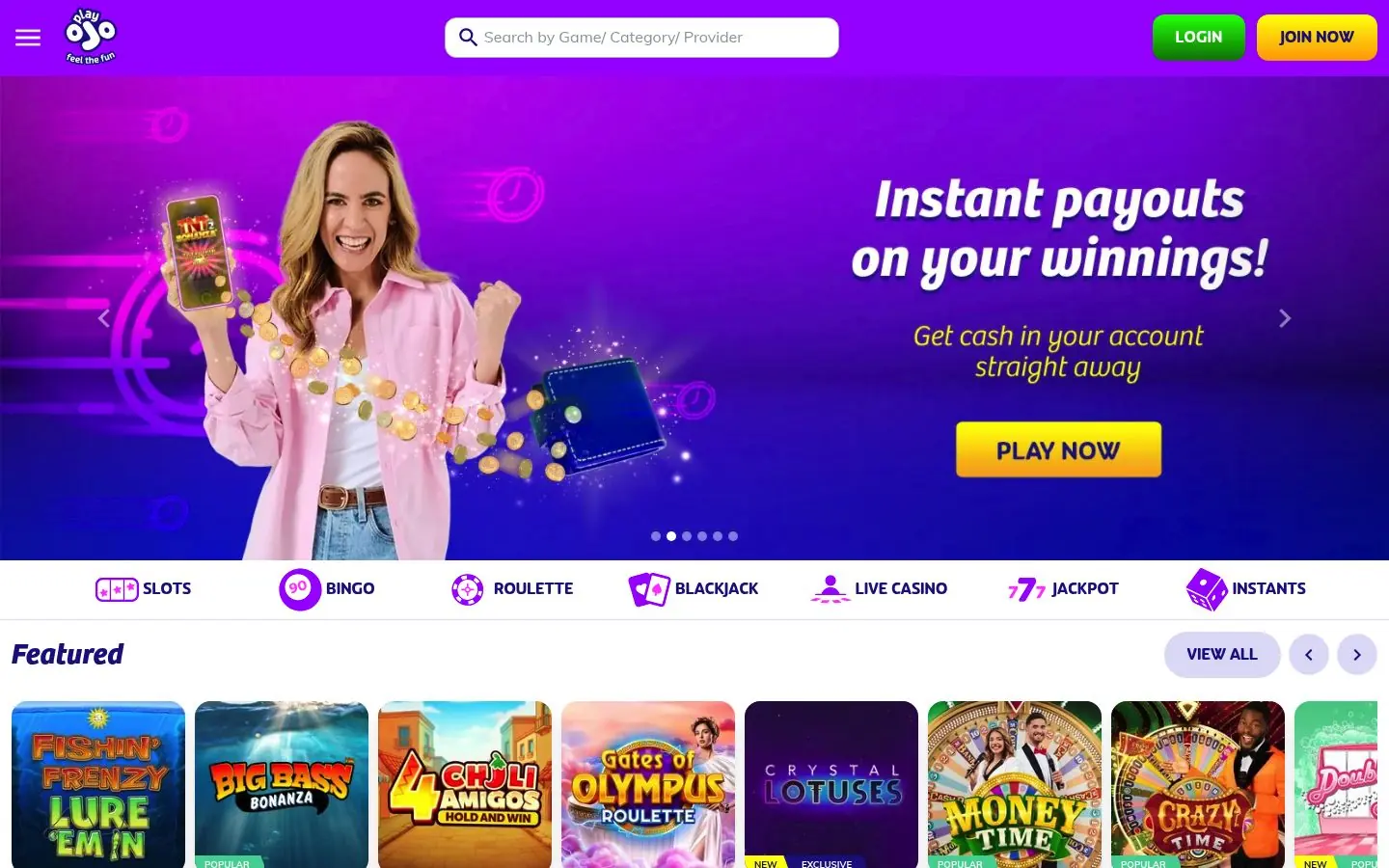 PlayOJO homepage screenshot