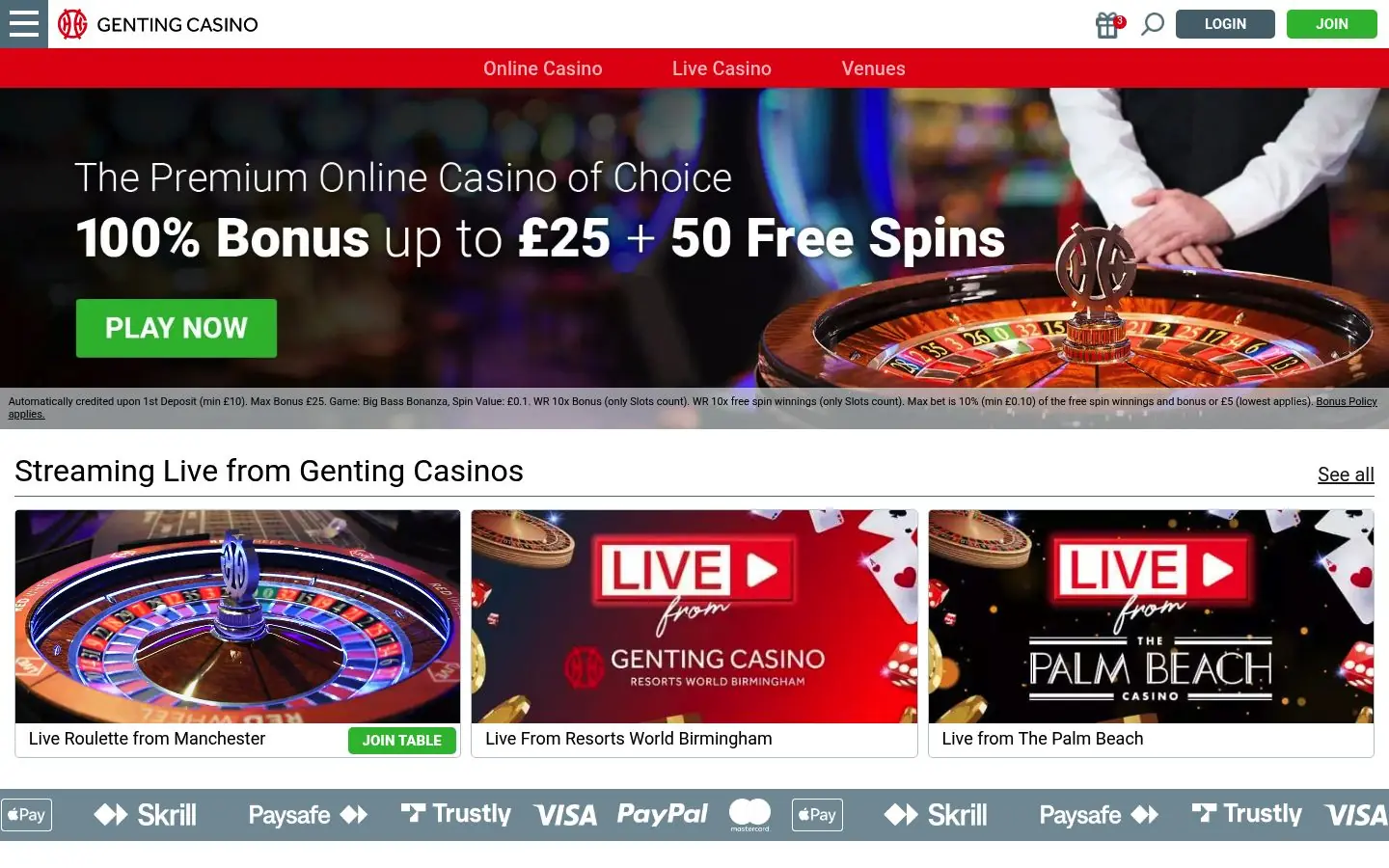 Genting Casino homepage screenshot