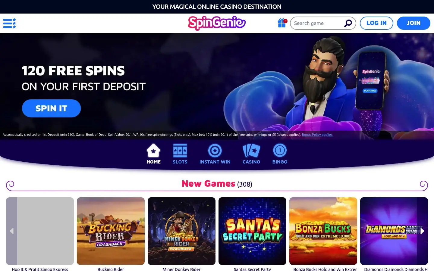 Spin Genie homepage screenshot
