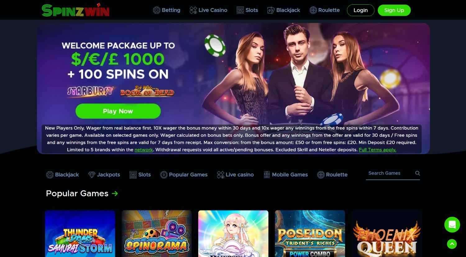 SpinzWin Homepage SpinzWin casino homepage