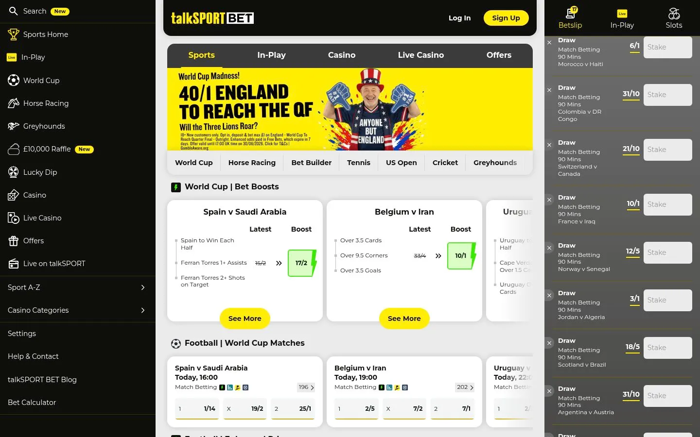 talkSPORT BET homepage screenshot