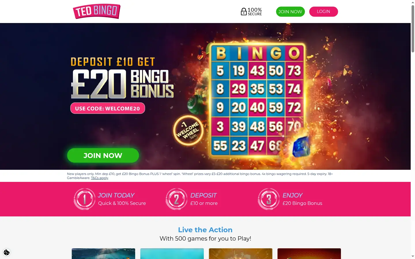 Ted Bingo homepage screenshot
