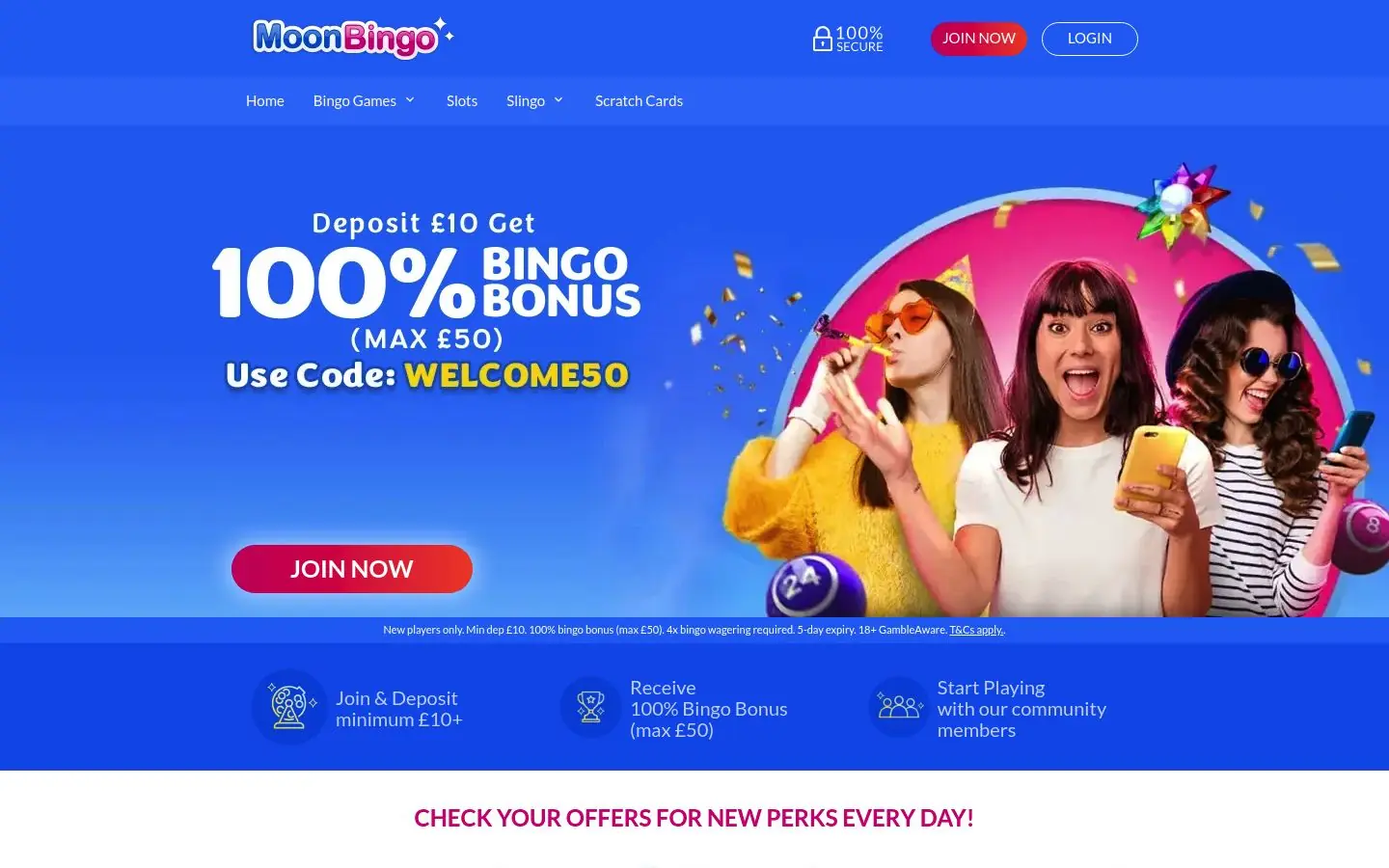 Moon Bingo homepage screenshot