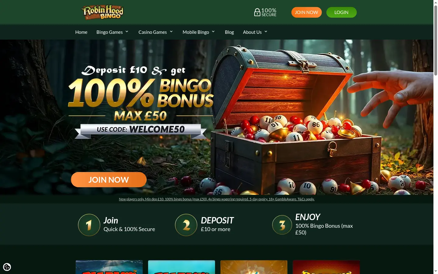 Robin Hood Bingo homepage screenshot