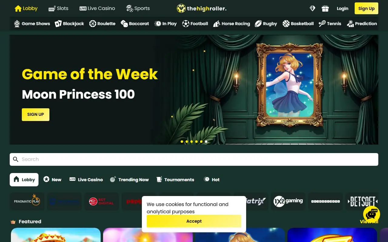TheHighRoller homepage screenshot