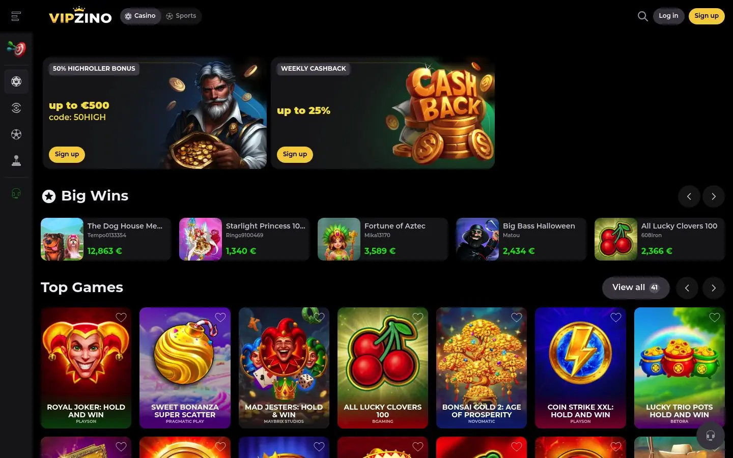 Vipzino homepage screenshot
