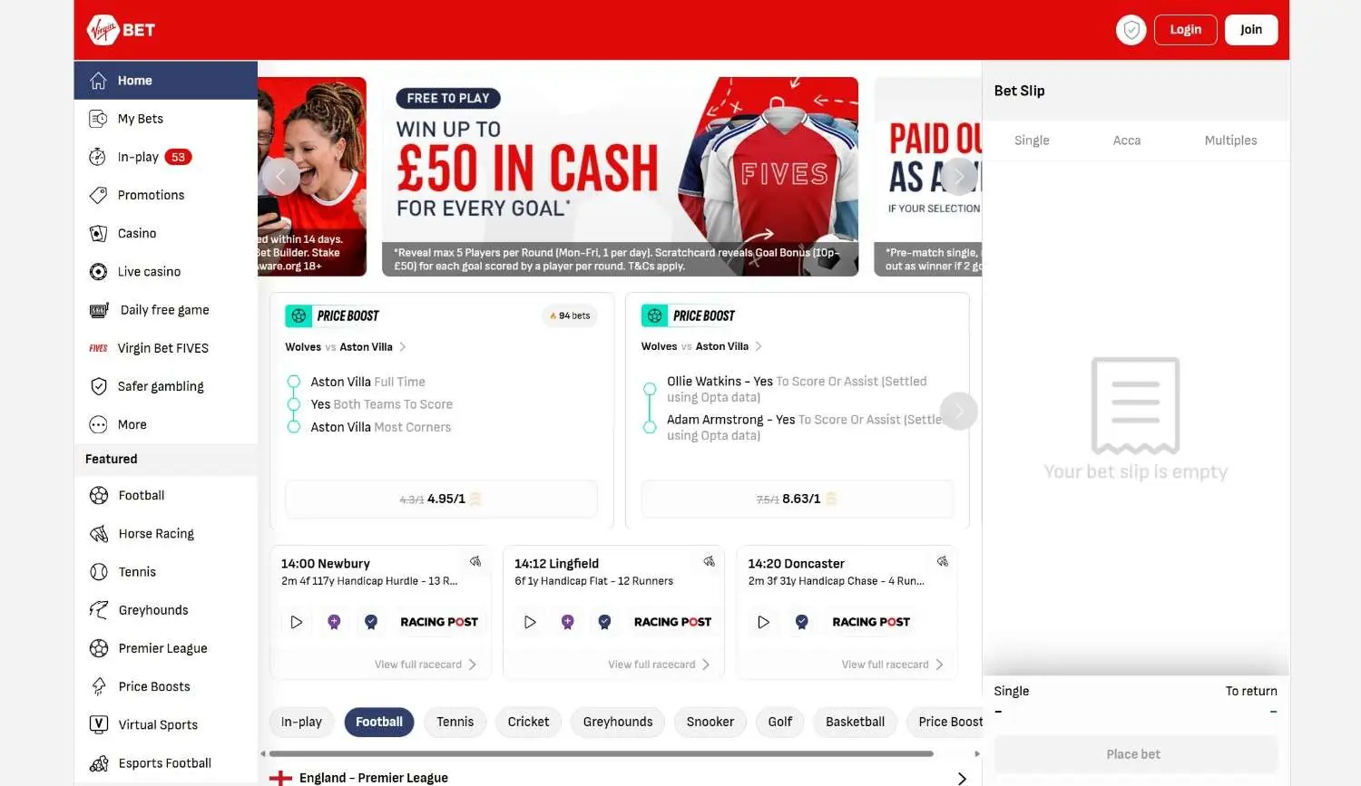Virgin Bet Homepage Virgin Bet homepage