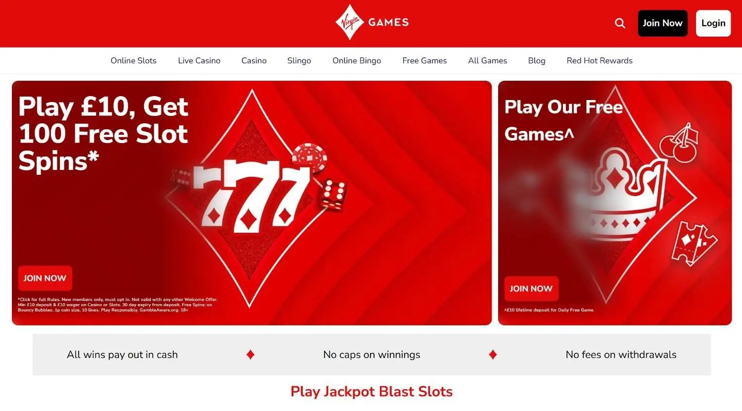 Virgin Games Homepage 2026-06 Virgin Games UK homepage