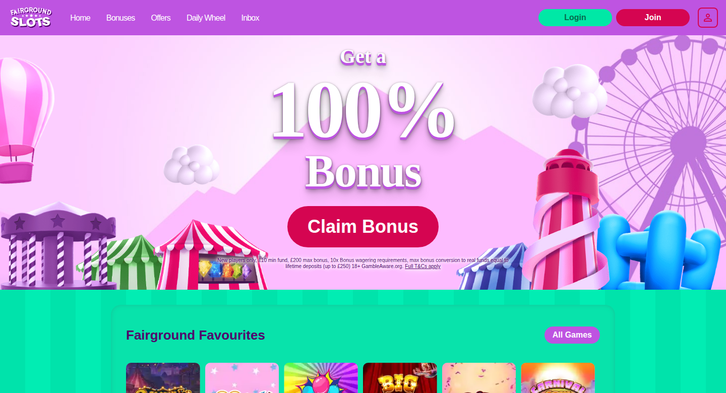Fairground Slots homepage screenshot